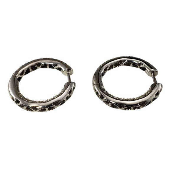 14 Karat White Gold Diamond Hoop Earrings #21231 - Picture 4 of 8